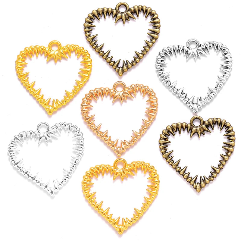 5 Color Toothed Hollow Heart Shaped Charm for Necklace Keyring Pendant  DIY Handmade Jewelry Accessories 24*25mm A133