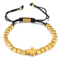 New Design 18K Gold Plated Stainless Steel Beads Cross Charm Bracelets Customized Logo Macrame Men Friendship Bracelet