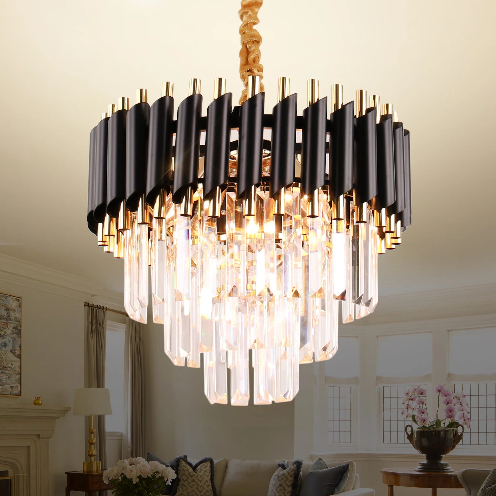 Modern Luxury Long Crystal Chandelier Hanging for Decoration in Living Rooms Dining Rooms Bedrooms