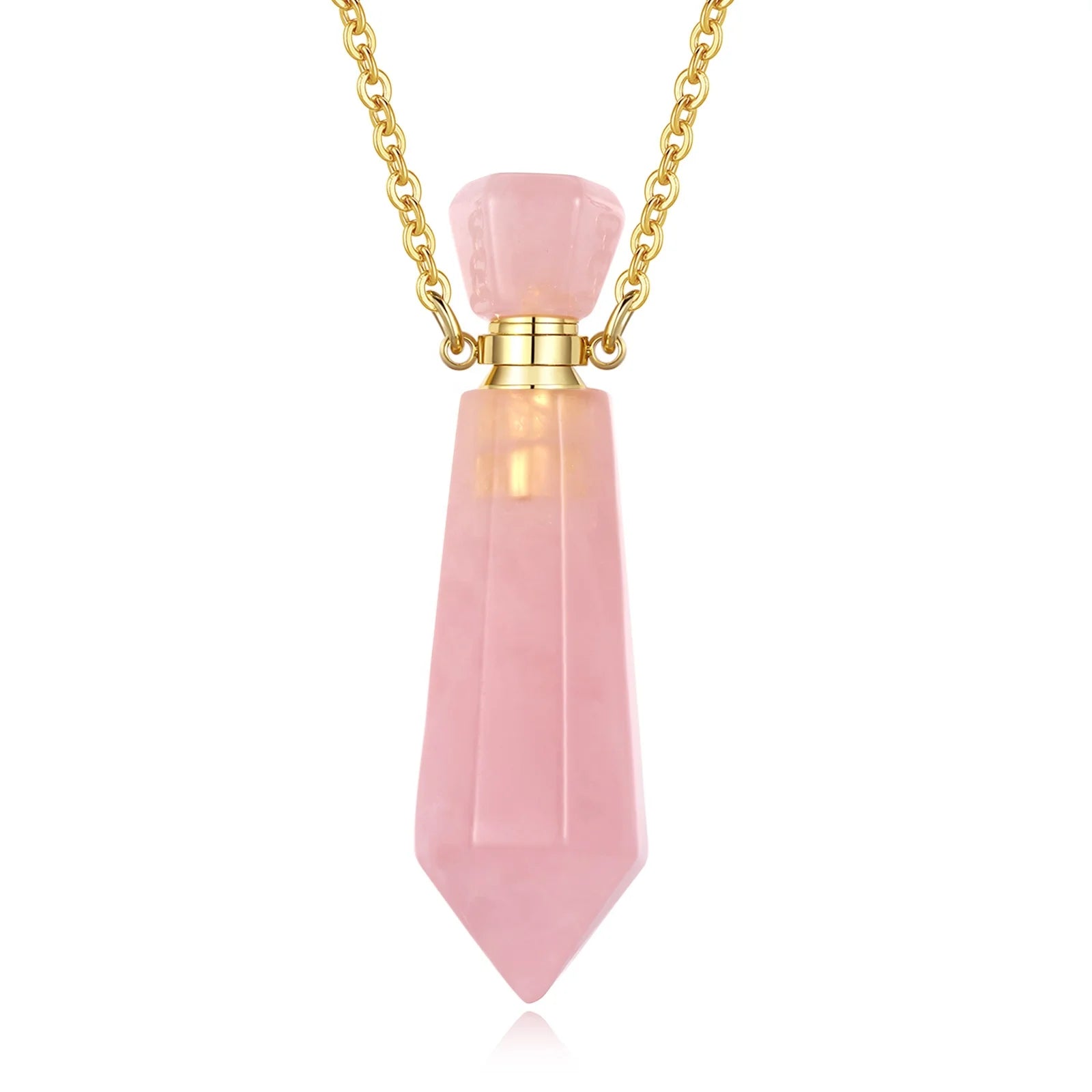 Perfume Bottle Aromatherapy Natural Healing pink Rose Quartz Crystal Jewelry Pendant Necklace