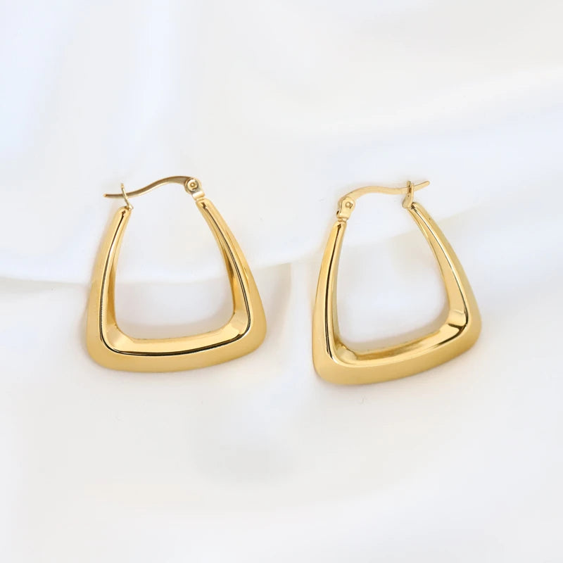 New Trendy Thick Triangle Geometric Earrings for Women Vintage Irregular Hoop Earrings French Minimalist Triangle Hoop Earrings