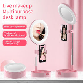 Multipurpose Cosmetic Foldable Beauty Makeup Desktop Mobile Phone Holder Live Broadcast LED Ring Light with Plastic Base