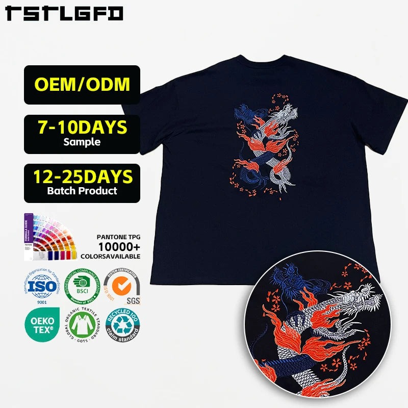 Wholesale OEM Heavyweight Embroidered Men's T-Shirts Custom Printing Cotton 3D Plus Size Oversized Knitted Fit