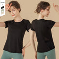 In Stock Breathable Quick Drying Sports Tops Mesh Panels Round Neck Slimming Short Sleeves