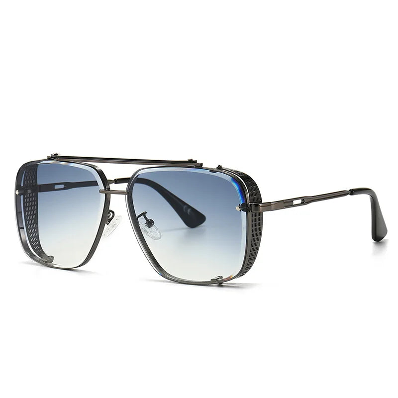 Trendy Sunglasses 2024 for Women Modern Fashion Sunglasses 2025 Gradient Double Bridge Metal Men Square Sunglasses
