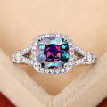 Huitan Custom Trendy Square Design Multicolor Crystal Zircon Band Rings for Exquisite Engagement Silver Plated Rings for Women