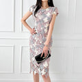 2023 Summer New Korean Women's Slim Empire XL Dress Water-Soluble Flower Lace Butterfly Design Casual Clothing for Celebrities