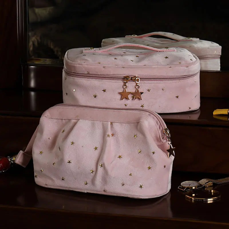 Nordic Bronzing Velvet Toiletry Cosmetic Bags Ladies Portable Star Makeup Bag Set