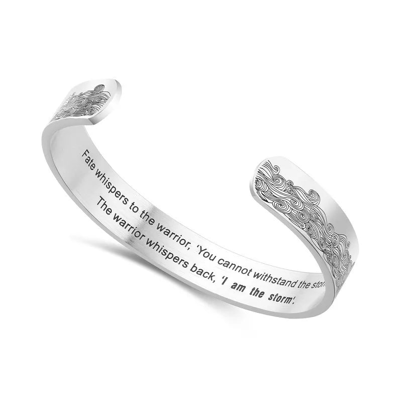 Personality 316L Stainless Steel Silver Plated Customized Engraving I Am Storm Cuff Bracelet Bangle