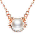 Natural Freshwater Pearl Necklace 925 Sterling Silver Cat Necklaces