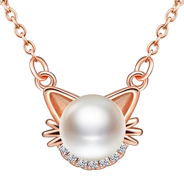 Natural Freshwater Pearl Necklace 925 Sterling Silver Cat Necklaces