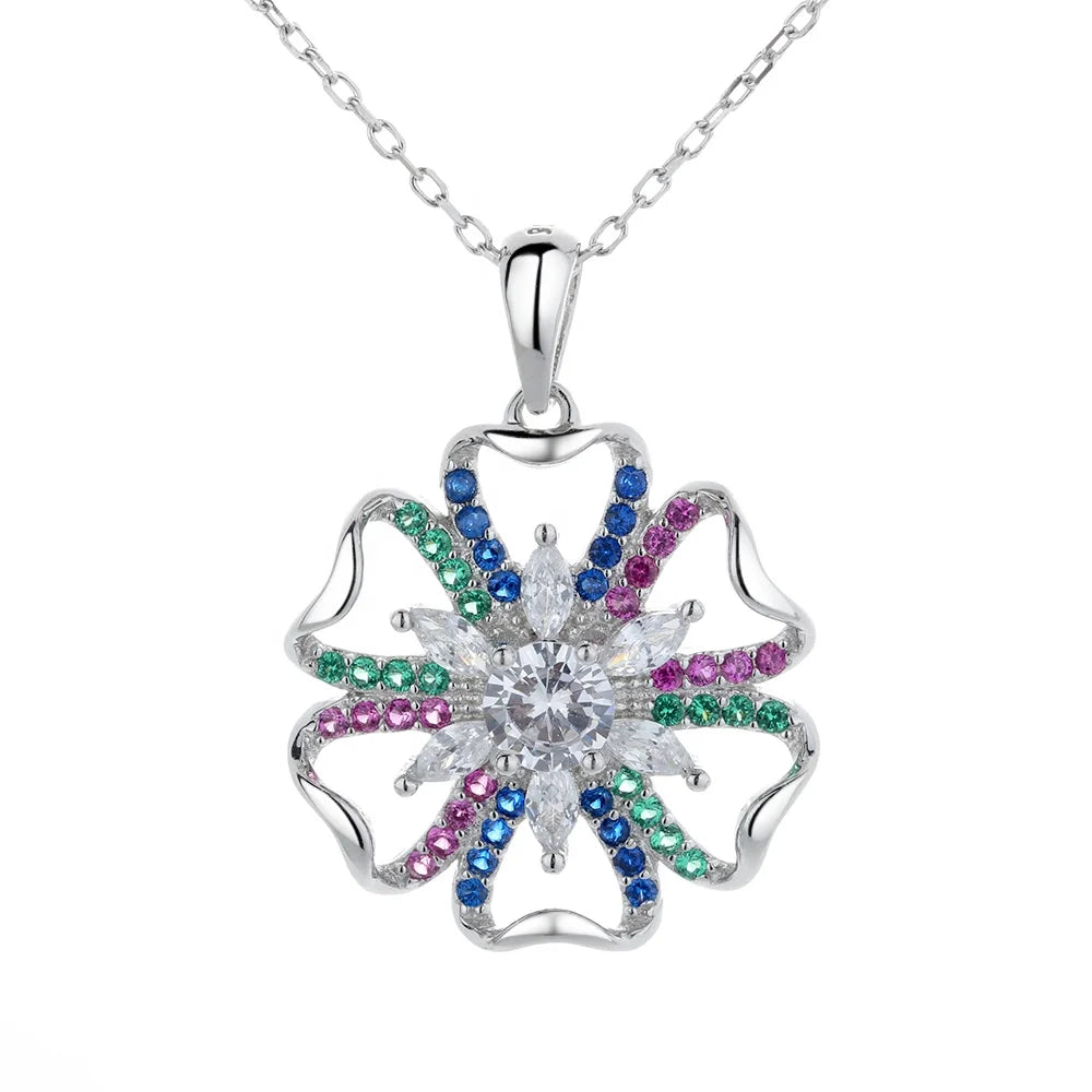 The New 925 Silver Fashion Women's Rainbow CZ Pendant Necklace Multi-color CZ Stone Pendant
