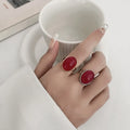 Oval Cut Gemstone Vintage Jewelry 18k Gold 925 Sterling Silver Adjustable Ruby Rings for Women