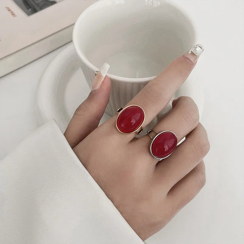 Oval Cut Gemstone Vintage Jewelry 18k Gold 925 Sterling Silver Adjustable Ruby Rings for Women