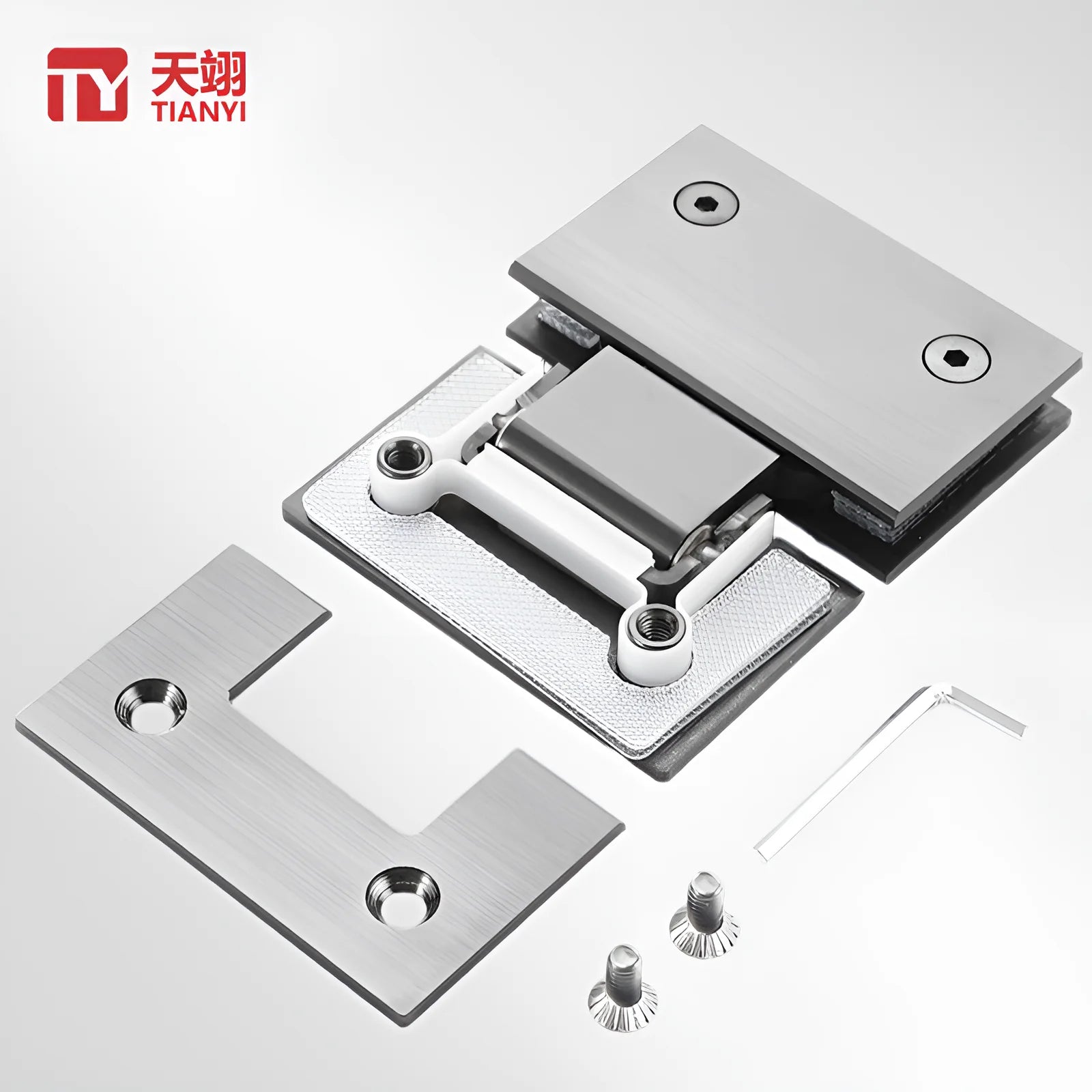Modern Design Zinc Alloy Precision Casting Clamp for Frameless Shower Enclosure Glass Door Bathroom Hinge with Chamfered Glass