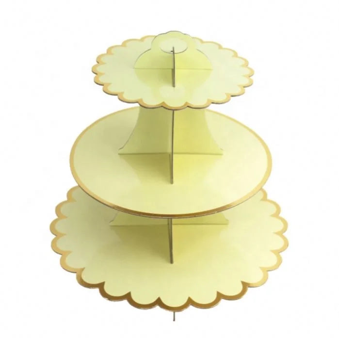 Yellow Cardboard 3 Tier Cupcake Display Stand Paper Dessert Tower for Birthday Wedding Party