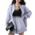 Women's 100% Cotton Linen Elegant Embroidered Button-Decorated Long Sleeve Shirt Shorts Two-Piece Set Breathable Summer Outfit