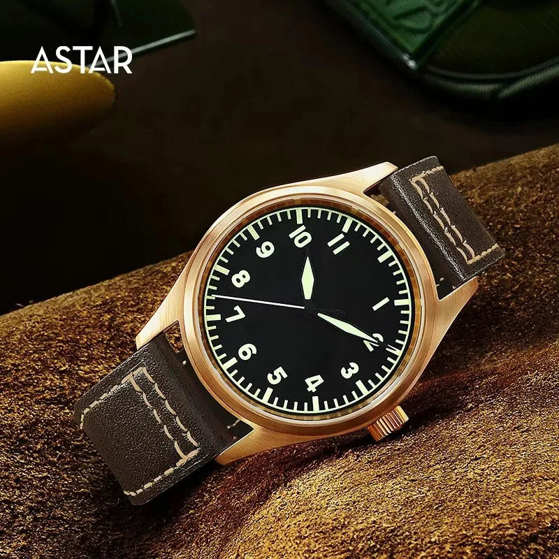 Rts Stock Drop Ship Luxury 5atm Curved Sapphire Classical Cusn8 Bronze pilot Seagull Hand Winding Luminous Watch for Sale