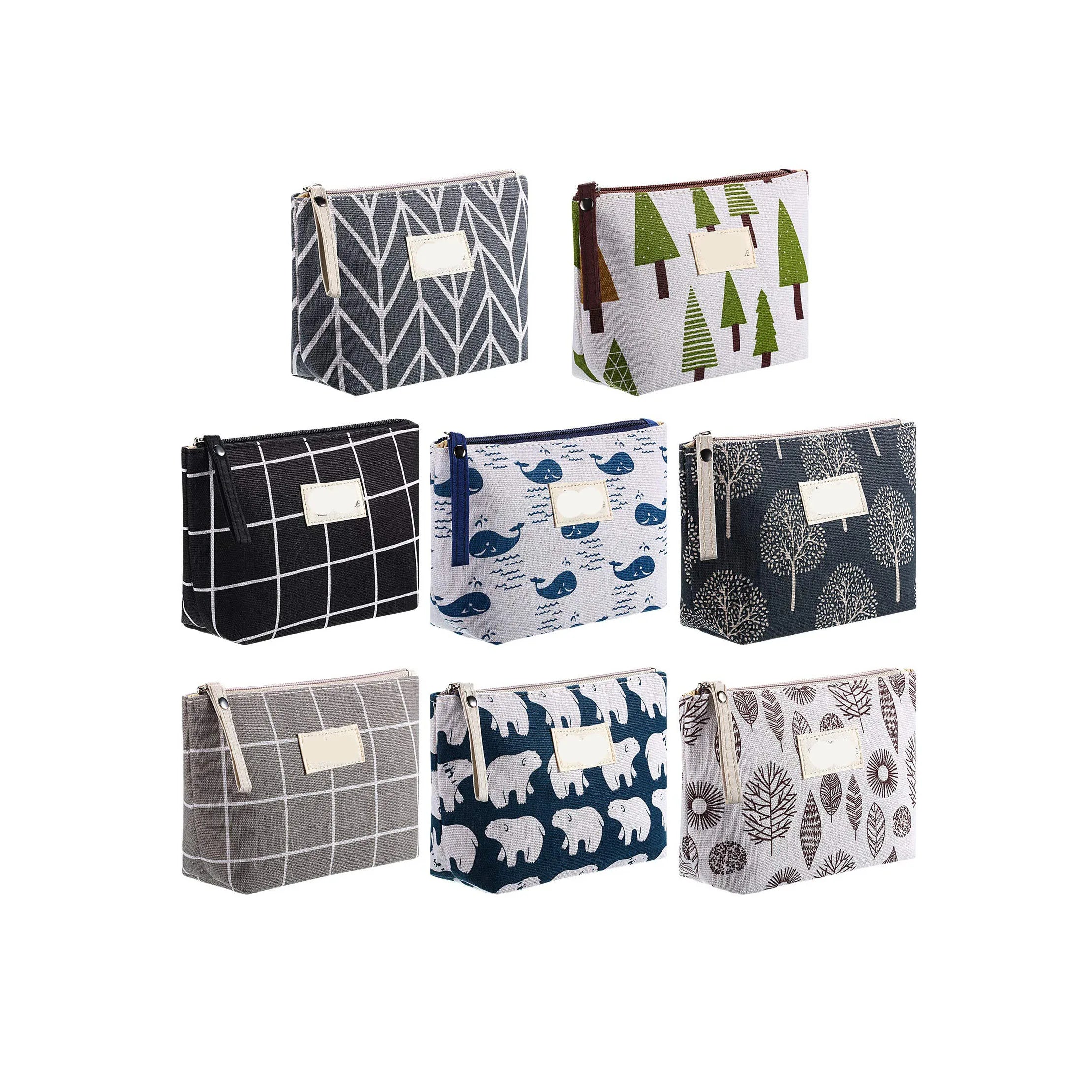 Customized Fashion Multifunctional Girl Vacation Travel Organizer With Zipper Canvas Print Cosmetic Bag Set