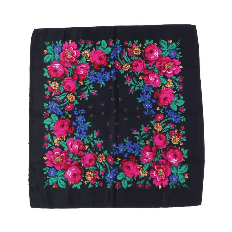 Hot Selling Floral Print Acrylic Russian Square Scarf for Women Autumn Season for Neckwear Manufactured with Polyester Material