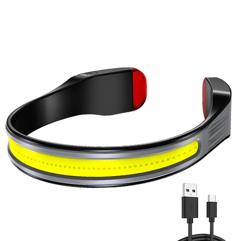 Helius New Type-c Flood Head-mounted Red Warning Light  Water Proof Outdoor Climbing Fishing Usb Rechargeable Led Cob Headlamps
