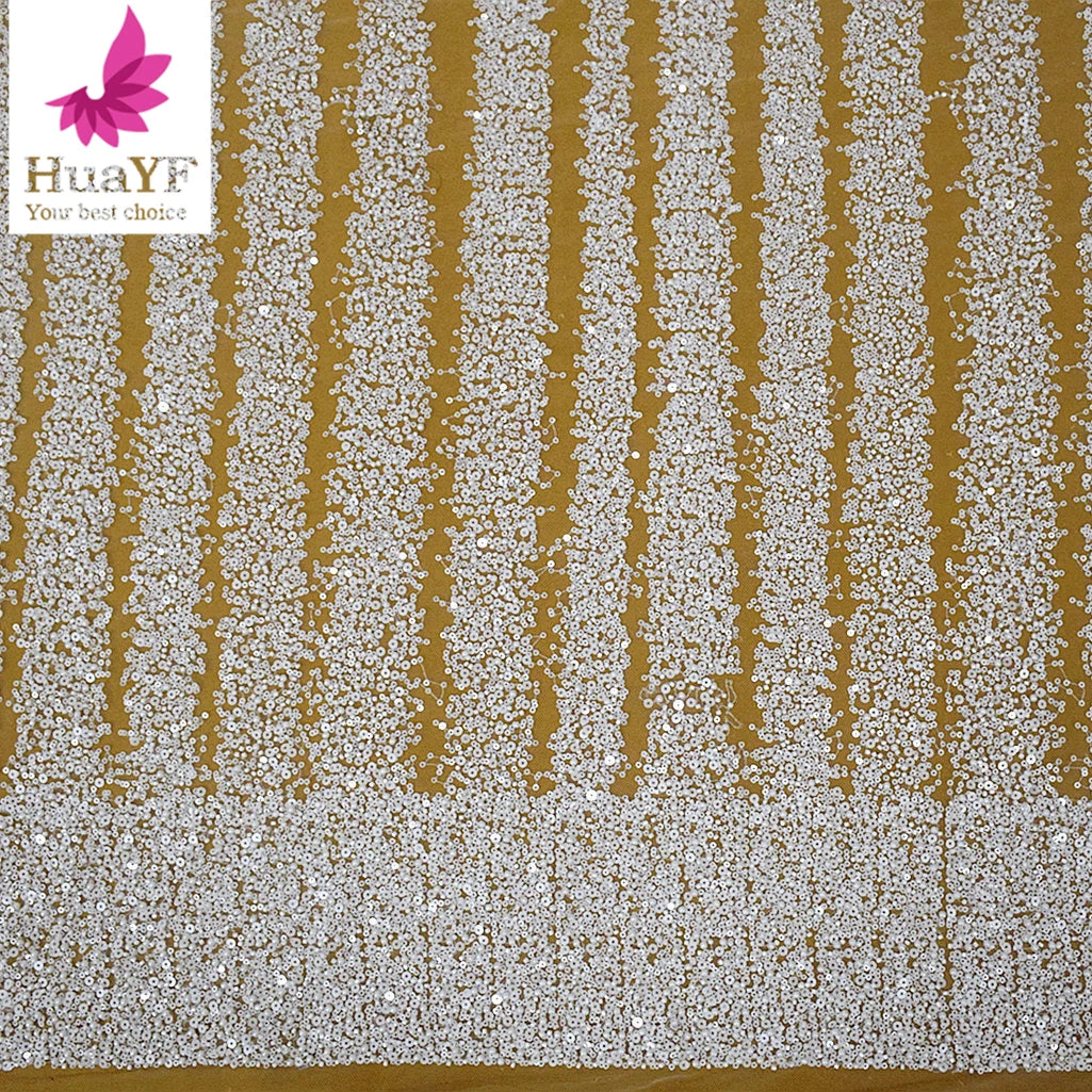 HY2659-3 New White African Beaded Sequins Wedding Bridal Lace French Dress Fabric Material