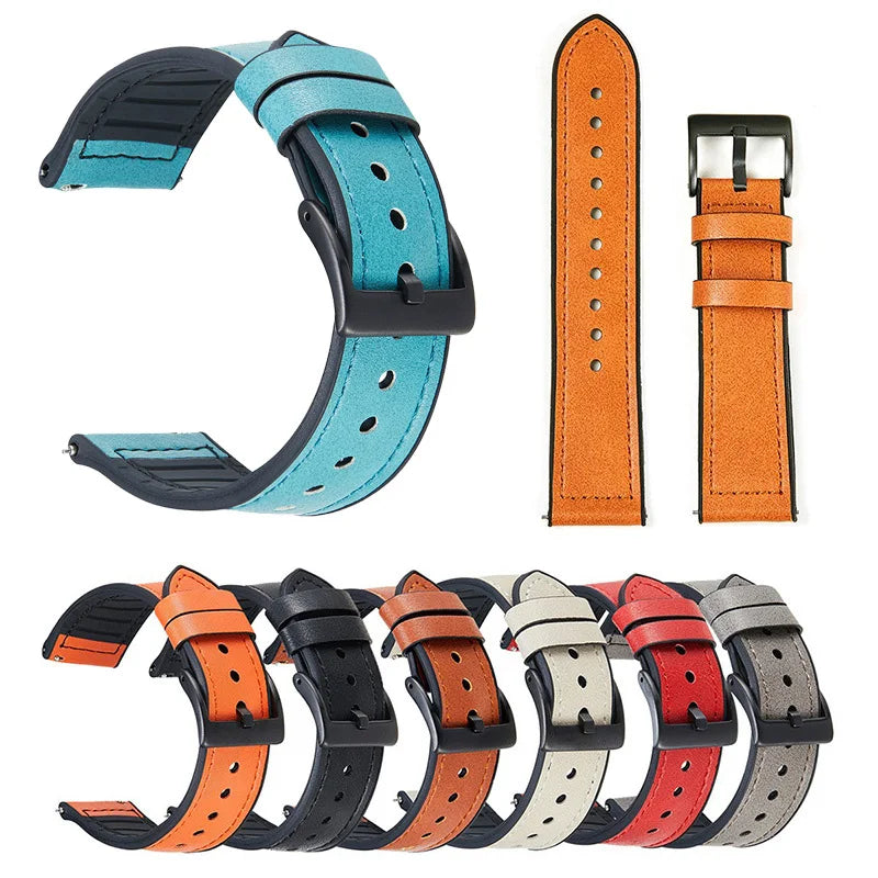 Hotsale Vintage Genuine Leather Silicone Hybrid Watch Strap Quick Release Waterproof Sports Leather Rubber 20mm 22mm Watch Band