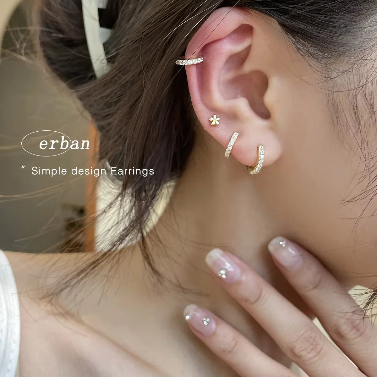 LT-EK476 High-End Circle Zircon Silver Needle Earrings Unique Design Hoop Ear Bone Rings for Women Gold Plated