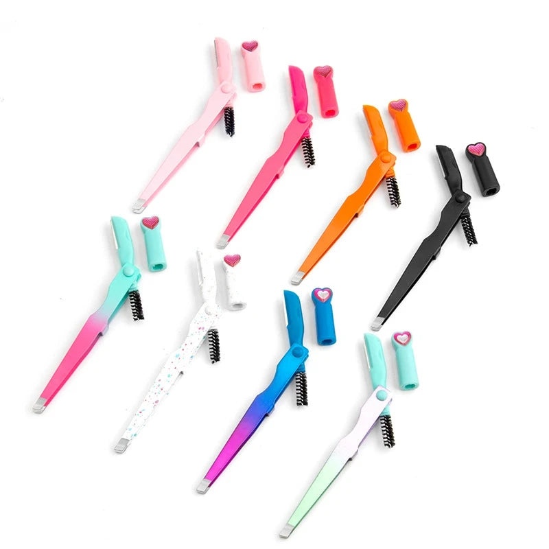 Pinky Leem New Eyebrow Trimming Tool Stainless Steel Eyebrow Knife Folding Eyebrow Clip  Brush Eyelash Curler Tweezers