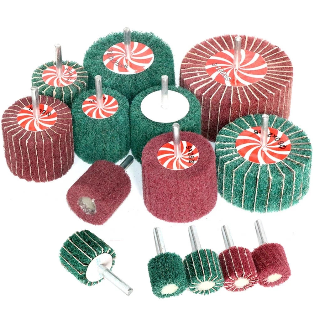 PEXMIENTAS Mounted Abrasive Shaft-mounted  Nylon Fiber Disc Non Woven Buffing Polishing Wheel Metal Steel Flap Disc