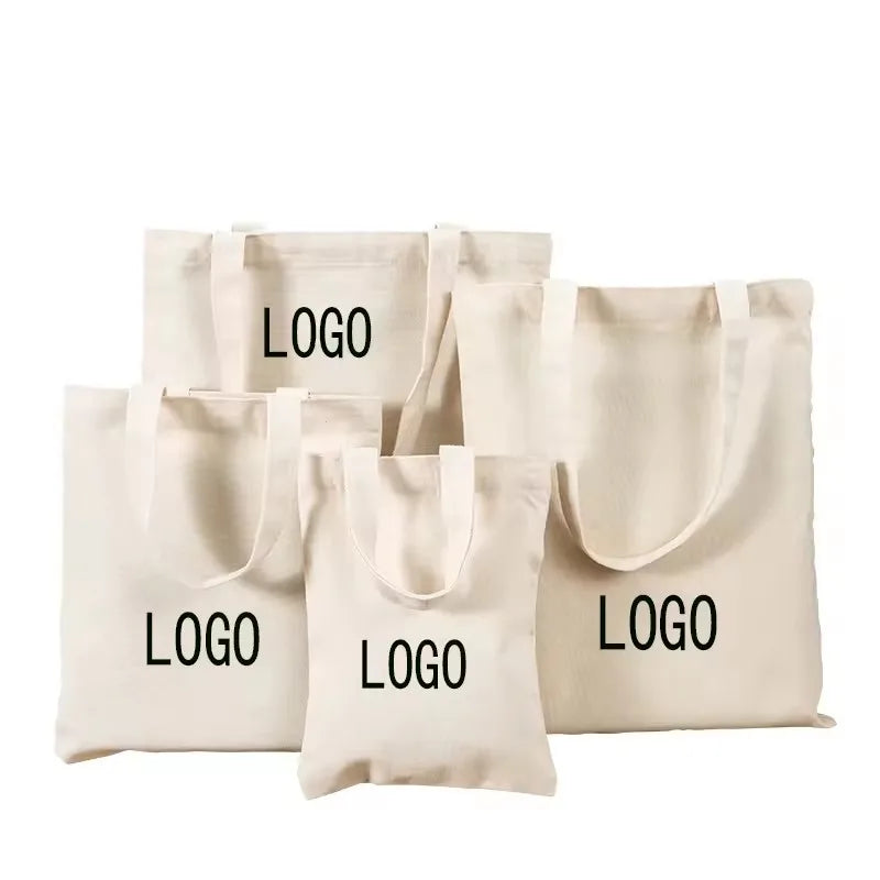 Wholesale Custom Print Logo Cheap Reusable Shopping Bags Plain White Blank Cotton Canvas Tote Bag With Customized