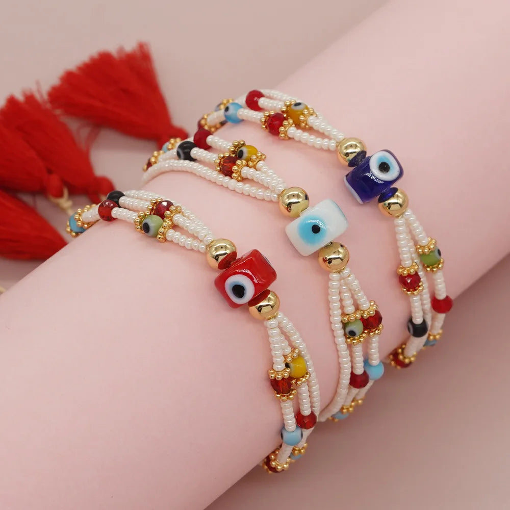 Go2boho Crystal Bracelet Women Pulsera Jewelry Evil Eyes Boho Multilayer Colorful Handmade String Tassel Miyuki Beads Bracelet