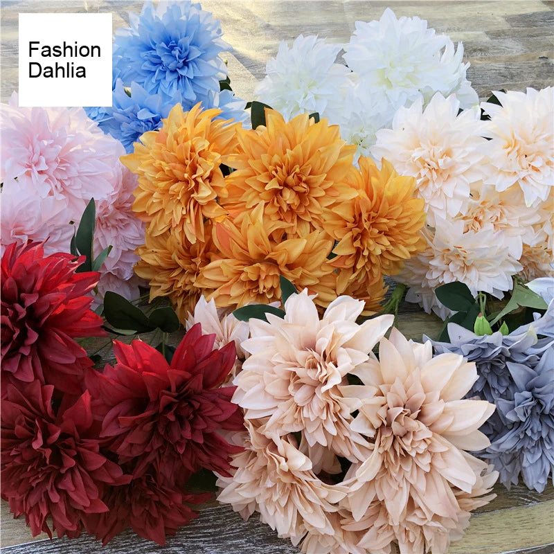 Wholesale Cheap Bulk Faux Indoor Home Decor White pink Purple Silk Dahlia Flores Artificial Flowers for Decoration