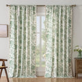 Green Floral Farmhouse Linen Cotton Curtains with Tassel Rod Pocket Knitted Techniques for Living Room