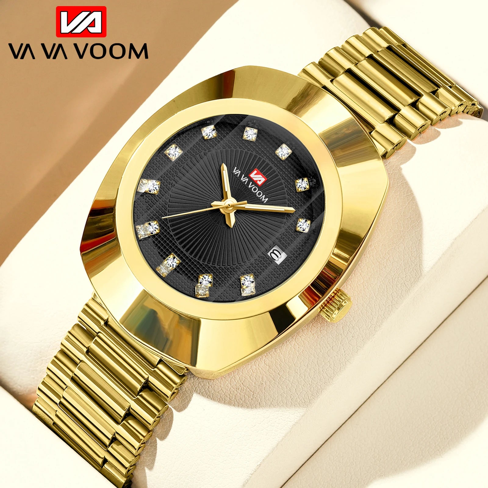 VA VA VOOM Private Label Personalized Stainless Steel Band Gold Wristwatch Wholesale Luxury Custom Logo Quartz Watch for Men