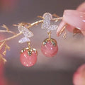 2022 New Arrivals S925 Sterling Silver Post Opal Round Butterfly Drop Earring Pink Micro Pave Zircon CZ Butterfly Stud Earrings