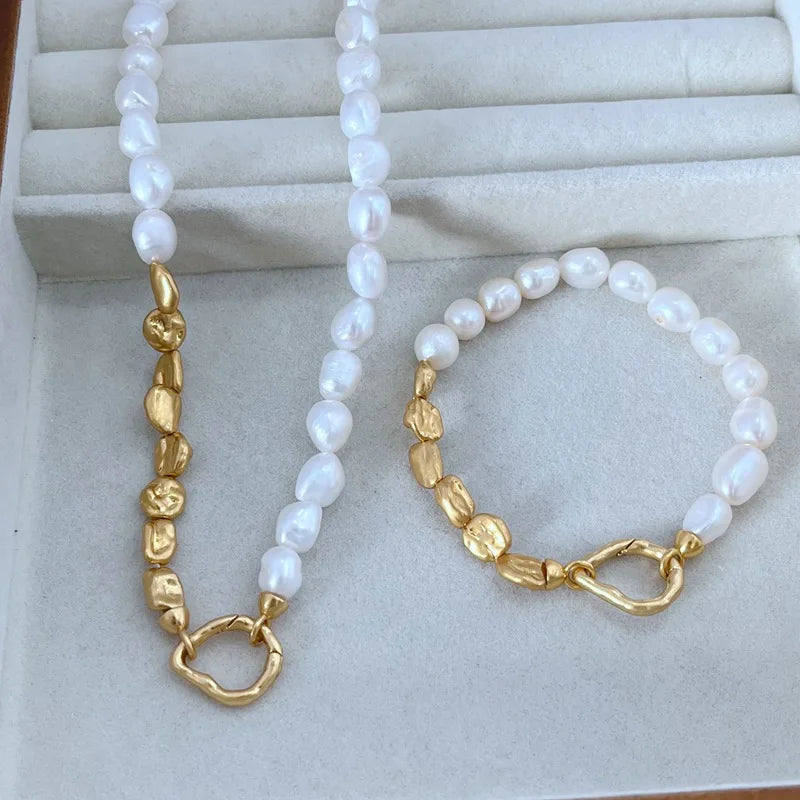 High End Washable Brass Chokers Necklace Fashionable Baroque Freshwater Pearl Beaded Necklace Collier En Acier Inoxydable