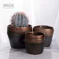Merlin Living Minimalist Metal Glaze Golden Flower Pot Bulk Ceramic Decor with Holes for Home & Garden for Metal Planters