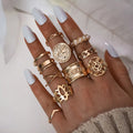 Bohemian Gold Geometric Vintage Metal Chain Pearl Crystal Finger Joint Ring Set for Women Jewelry Party Gift