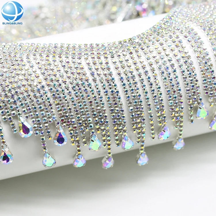 Sparkly AB Rhinestone Claw Silver Gold Plated Crystal Fringe Trimming for Apparel Bags Home Textile Craft Diy Chain Accessories