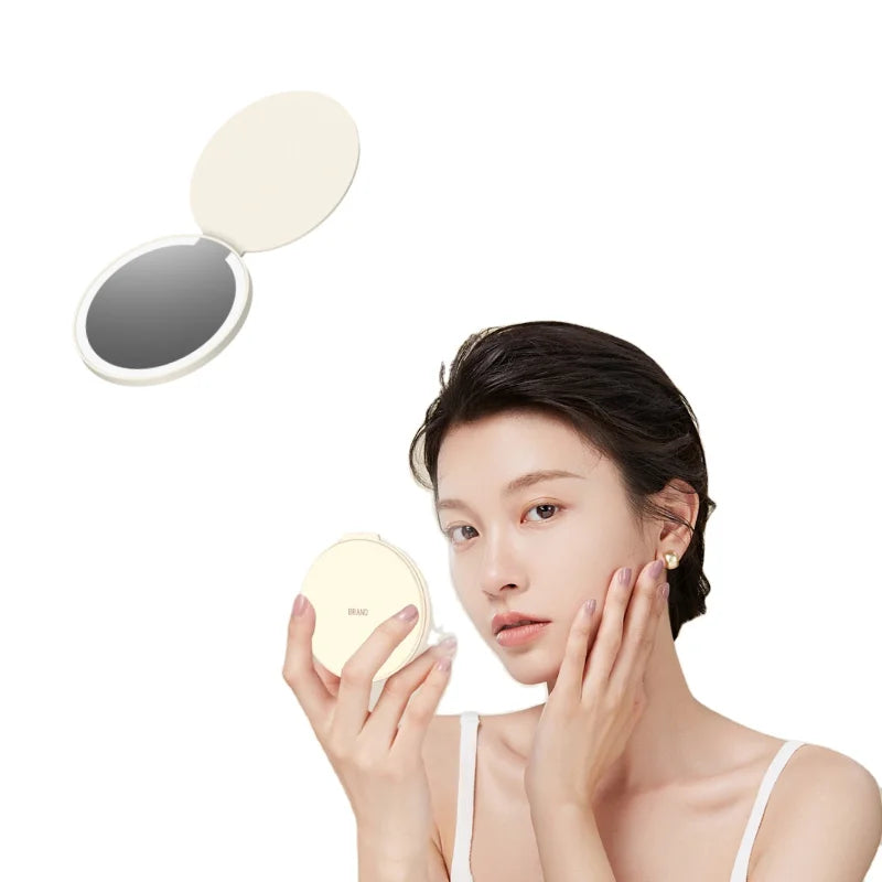 Beauty Led Foldable Travel Makeup Mirror Portable Folding Pu Mirror With Led Light