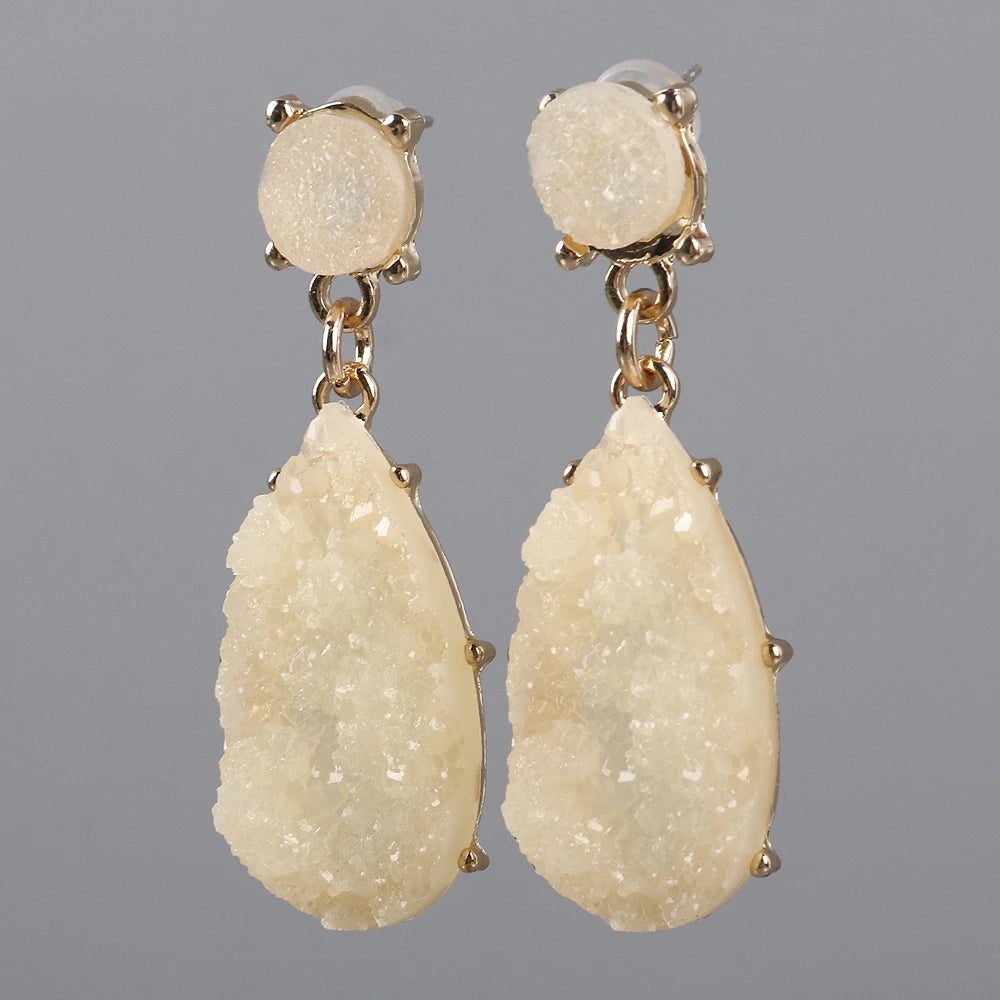 Luxury 2024 Fashion Natural Topaz Resin Crystal Ice Lava Gold Plated With Water Drop Diamond Shape Earrings for Women
