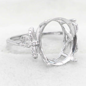 Semi Mount 12*16mm Sterling Silver Ring Empty Blank Support Claws Setting S925 Mountain Base Without Center Stone for DIY Inlay