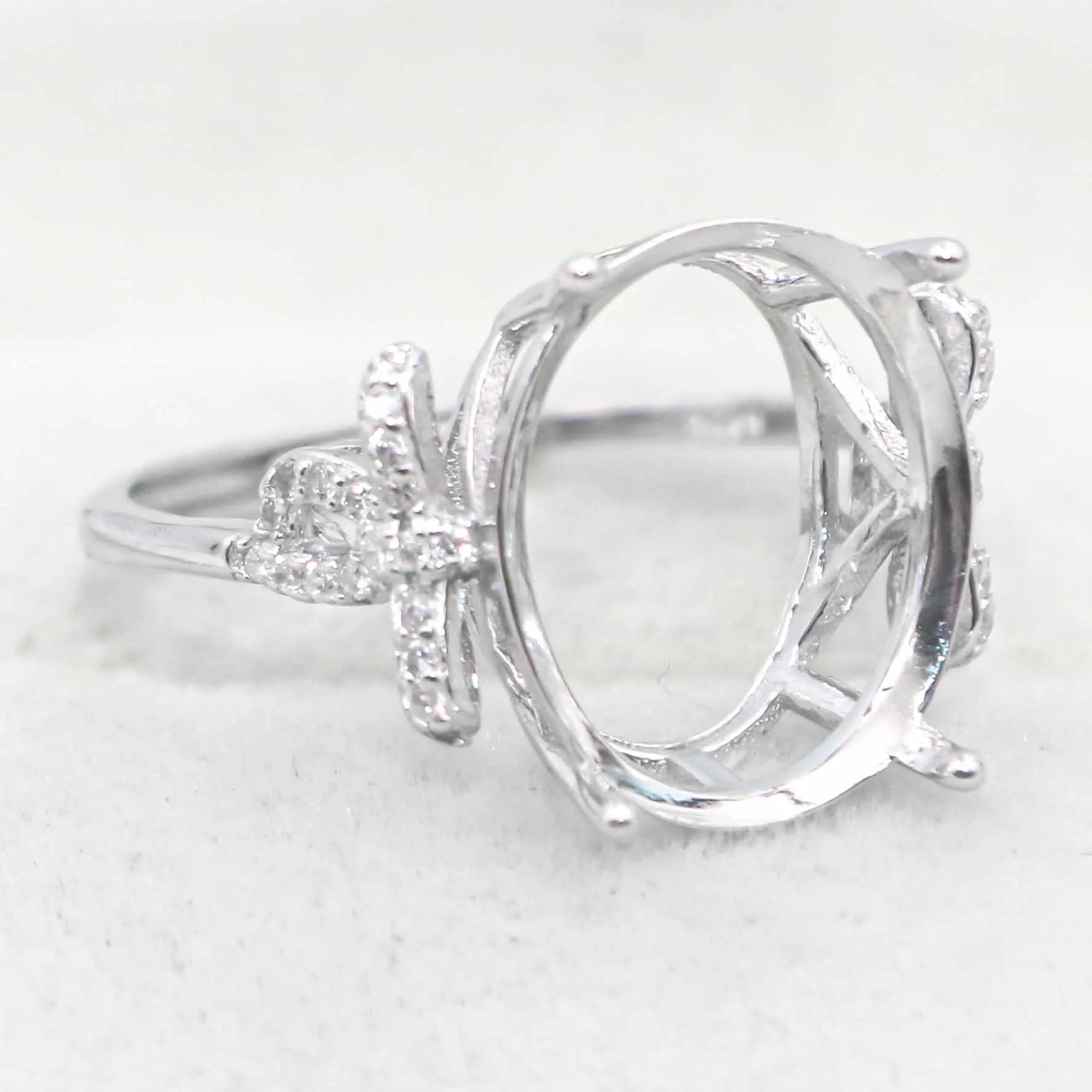 Semi Mount 12*16mm Sterling Silver Ring Empty Blank Support Claws Setting S925 Mountain Base Without Center Stone for DIY Inlay