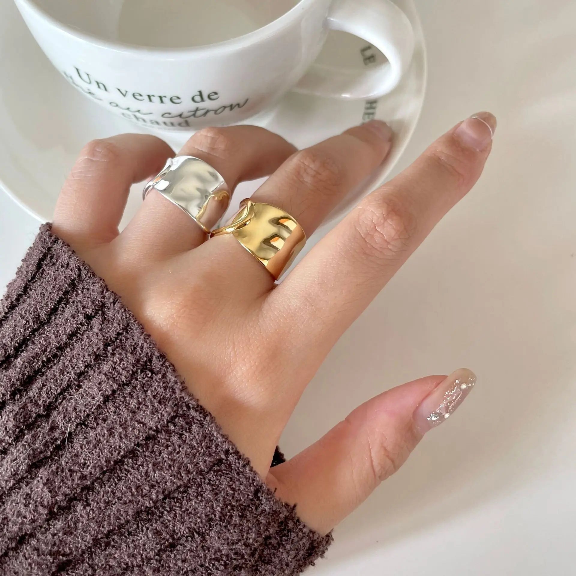 925 Sterling Silver Creative Hallowed Layered Rings Geometric Twist Bohemian Rings for Women