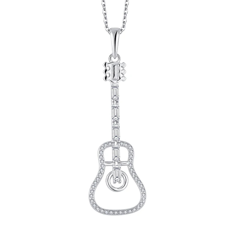 Wholesale Creative 925 Sterling Silver Mini Musical Instruments Necklace 925 Silver Material Guitar Shape Pendant for Gifts