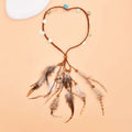 Bohemian Leather Rope Headband with White Blue Feathers and Wood Beads Elegant Feather Hair Accessories