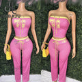 Women Letter Print Chic 2 Piece Set Y2K Streetwear Outfits 2025 Lace up Bodycon Tube Top+Matching Pants