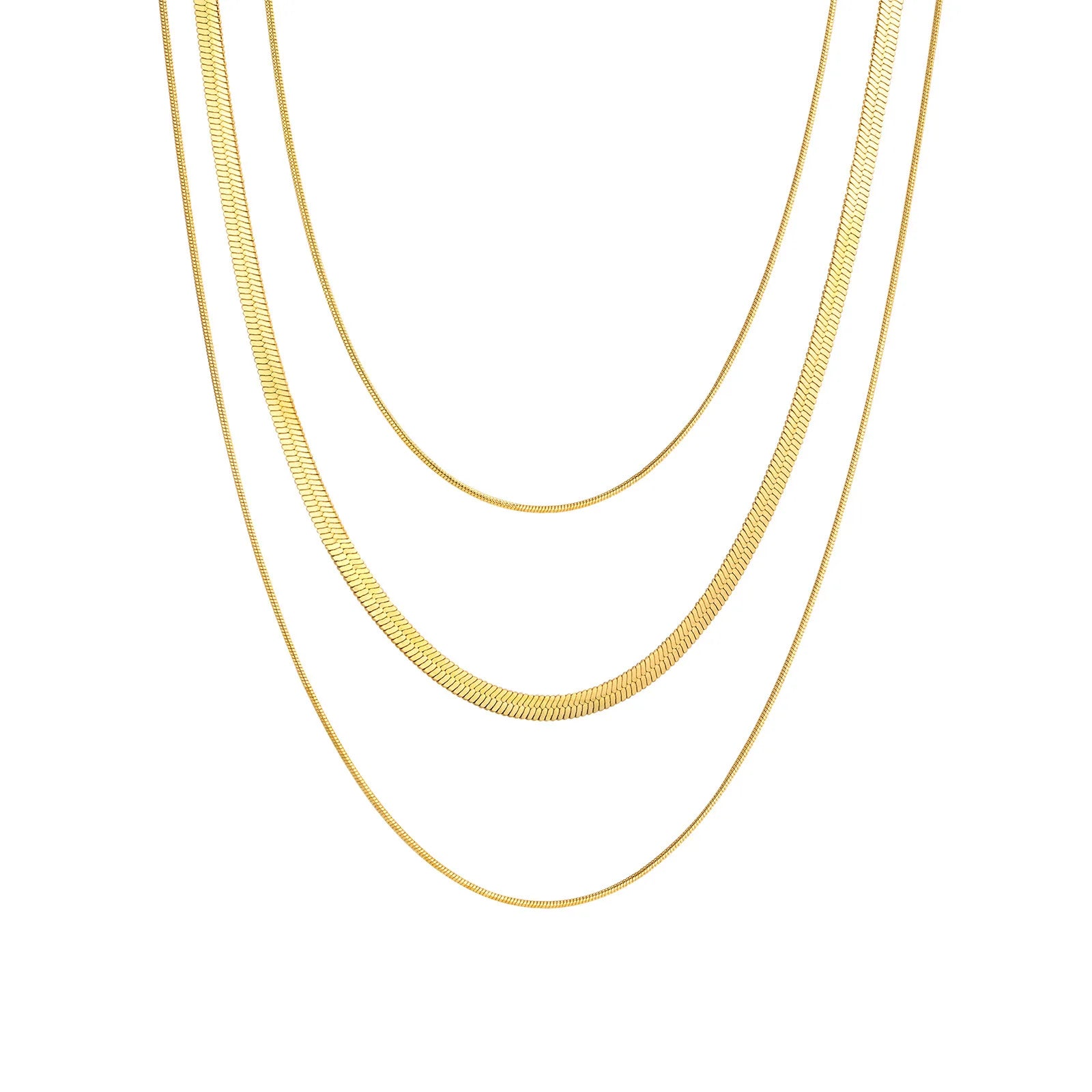Hip Hop Stainless Steel Minimalist Choker Clavicle Necklace Waterproof Multi Layer Herringbone Snake Chain Necklaces YF4183