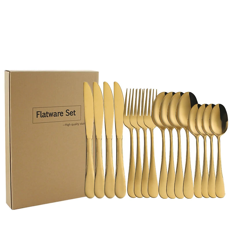 Wholesale Luxury Restaurant Spoon Knife Fork 24pcs Cutlery Set with Wooden Box 18/10 Stainless Steel Flatware Sets